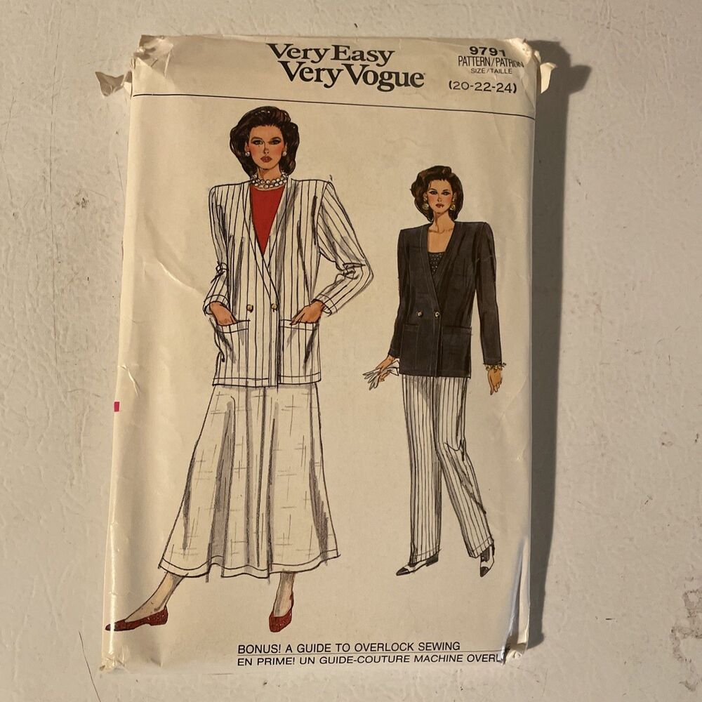Vintage Vogue Sewing Pattern 9791 Shoulder Pad Skirt Suit Pant Set Size 14-16-18